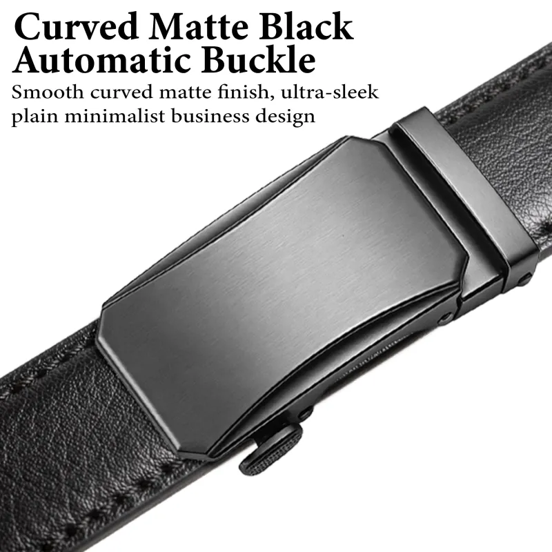 Mens Elite Reversible Leather Belt - High-End Top-Grain Black Auto-Lock Design Black-2