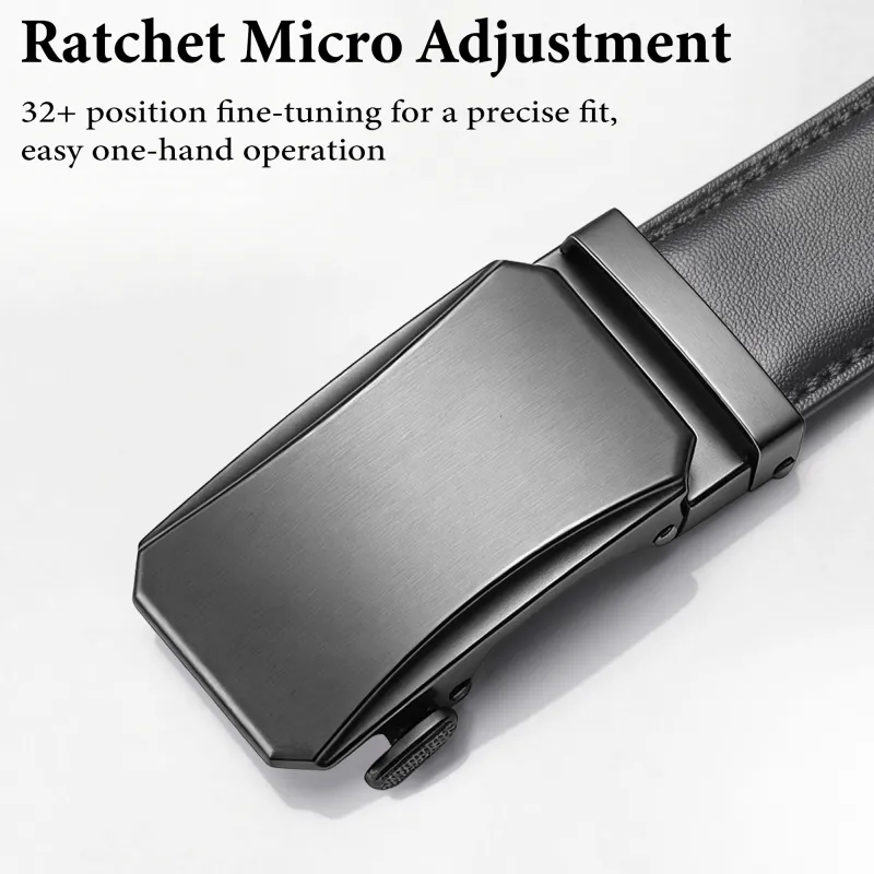 Mens Elite Reversible Leather Belt - High-End Top-Grain Black Auto-Lock Design Black-4