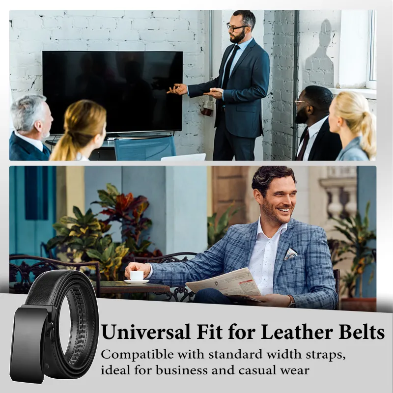 Mens Elite Reversible Leather Belt - High-End Top-Grain Black Auto-Lock Design Black-5