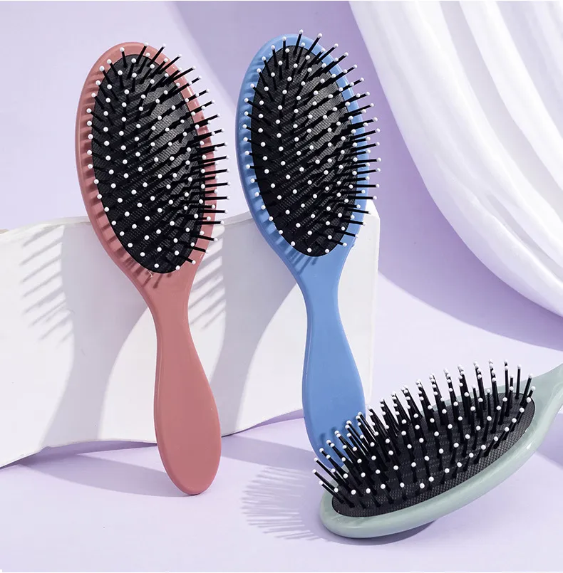 Morandi-style oval massage air-cushion comb, portable, adds volume to the crown, detangles hair smoothly Pink S-2