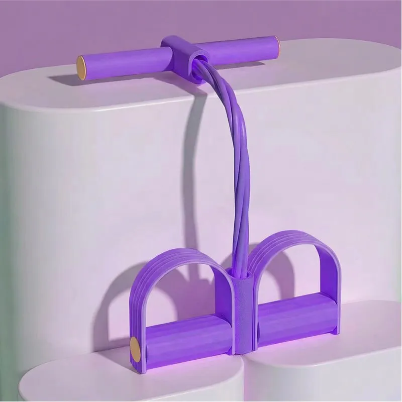 Multifunction Tension Rope, Elastic Yoga Pedal Puller Resistance Band, Natural Latex Tension Rope Fitness Equipment, for Abdomen/Waist/Arm/Leg Stretching Slimming Training - Multicolor Purple-3