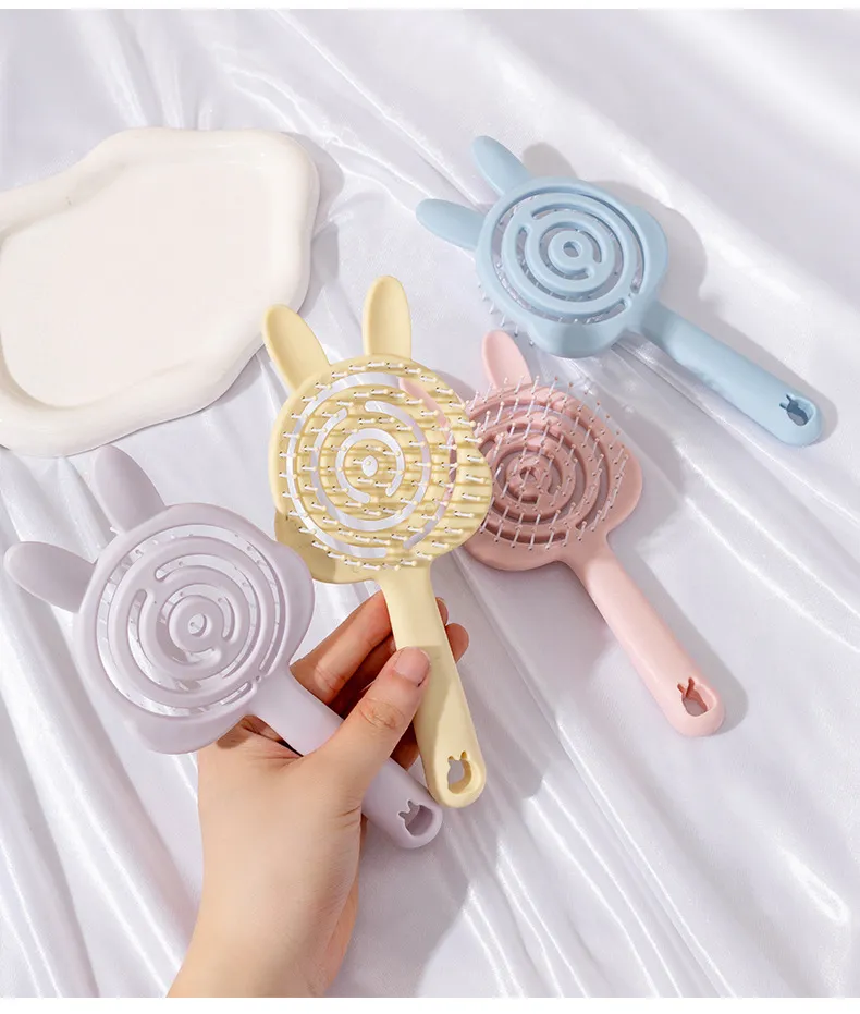 New Cartoon Ins Style Comb, Portable Hollow Design, Cat Paw-shaped Massage Soft Teeth Comb Pink L-3