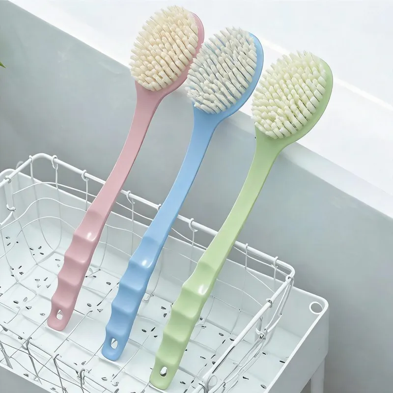 New Home Bath Brush Shower Brush Long Handle Comfortable Soft Bristle Back Scrubber Body Scrubbing Tool Blue-3