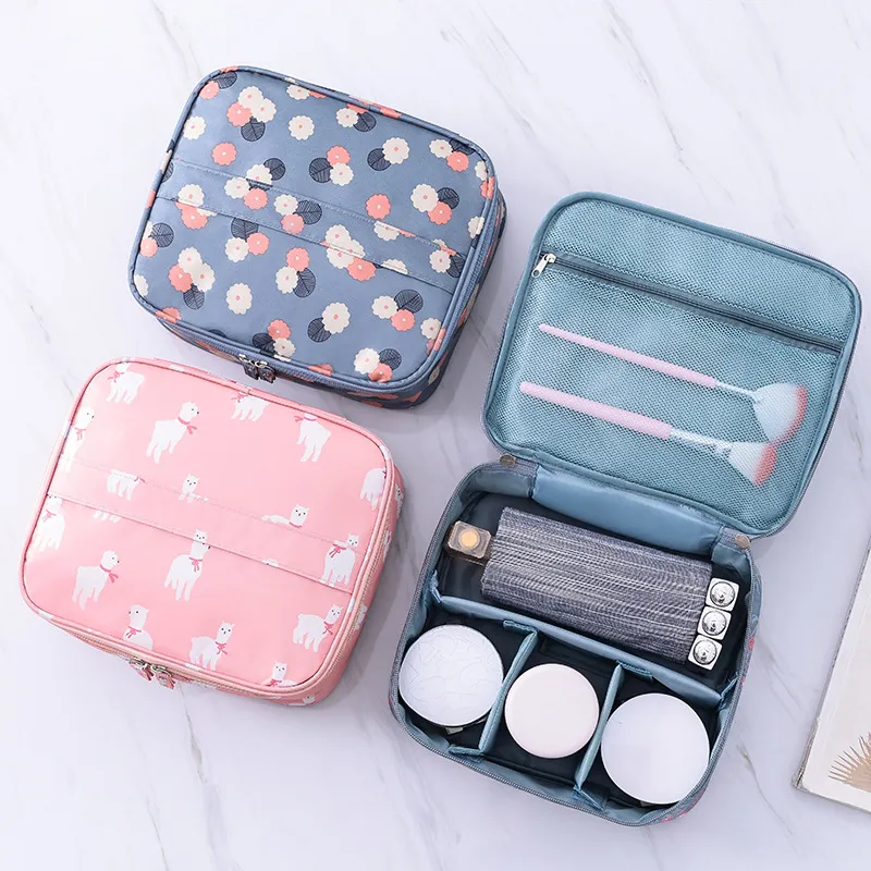 New Korean Style AB Version Makeup Bag Travel Storage Box Large Handheld Portable Layered Makeup Bag Blue-5