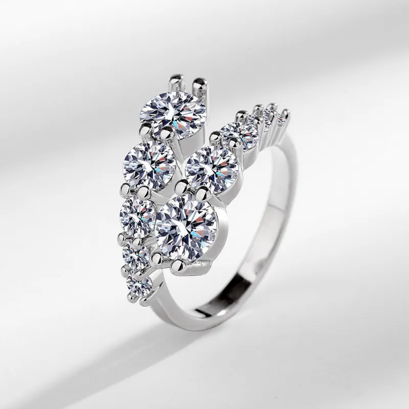 New Korean-style designer light luxury niche micro-inlaid zircon ring for women, trendy open adjustable index ring Silver-2