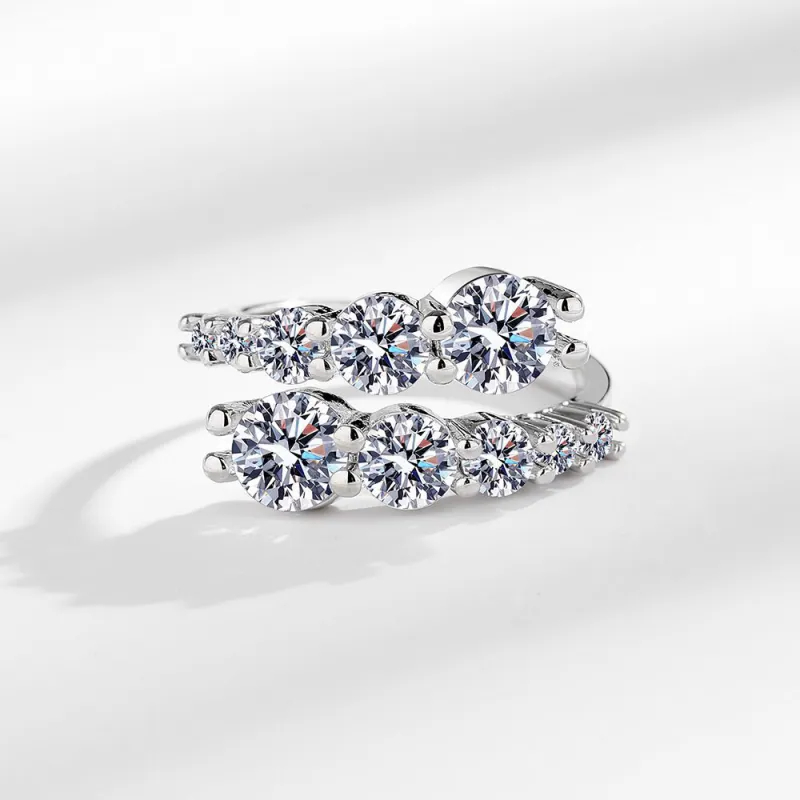 New Korean-style designer light luxury niche micro-inlaid zircon ring for women, trendy open adjustable index ring Silver-4