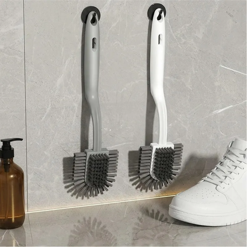 New long-handled stiff-bristle shoe cleaning brush for home use, plastic brush White-2