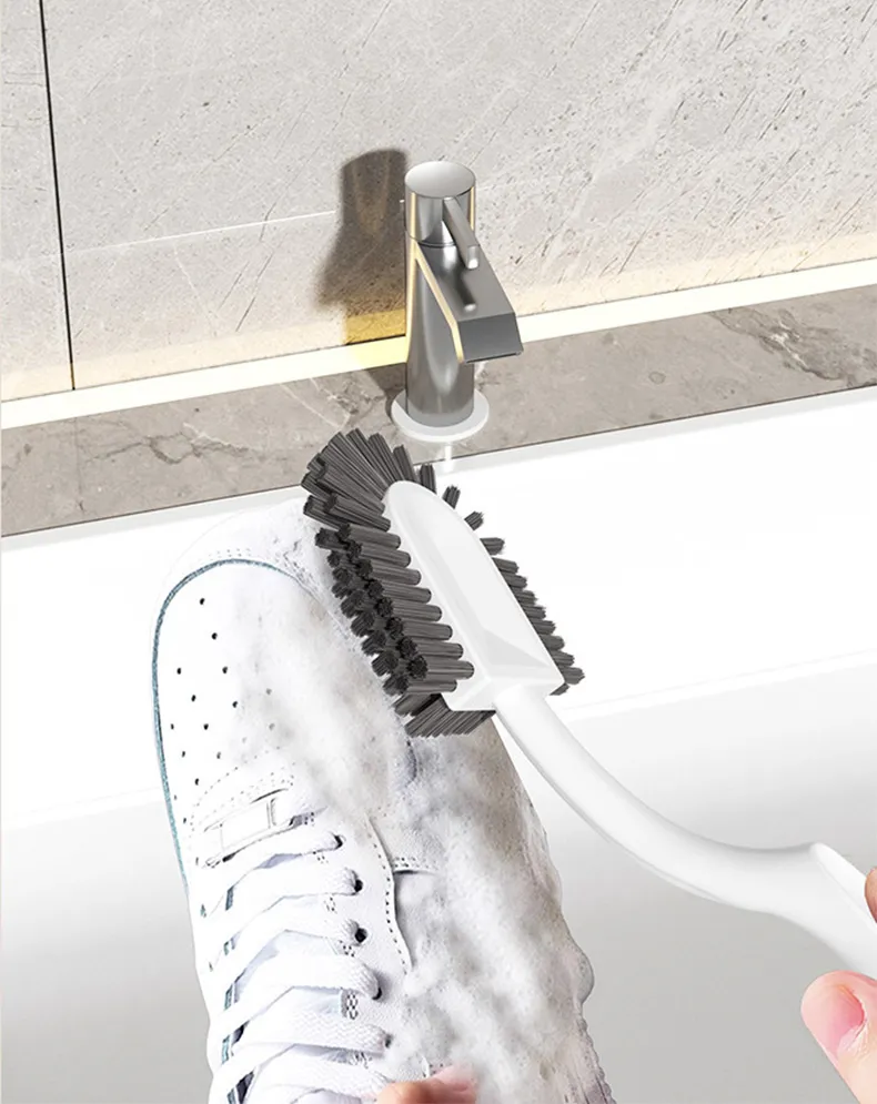 New long-handled stiff-bristle shoe cleaning brush for home use, plastic brush White-6