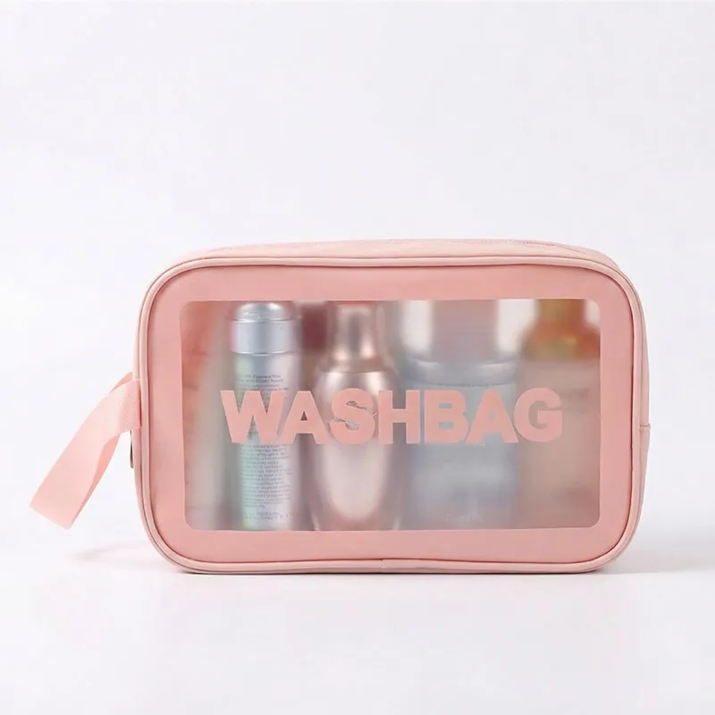 New transparent makeup bag PVC toiletry storage bag for shower, swimming, and beach, trendy PU frosted bag