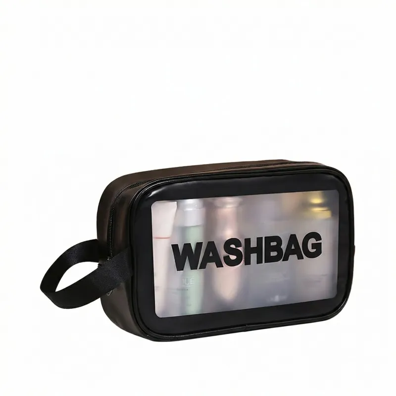 New transparent makeup bag PVC toiletry storage bag for shower, swimming, and beach, trendy PU frosted bag