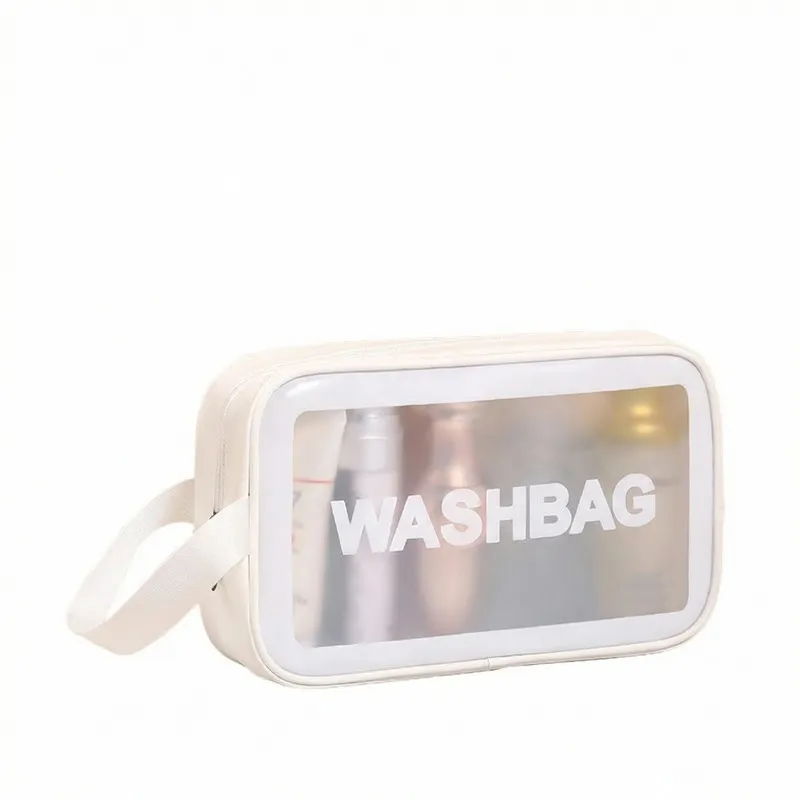 New transparent makeup bag PVC toiletry storage bag for shower, swimming, and beach, trendy PU frosted bag