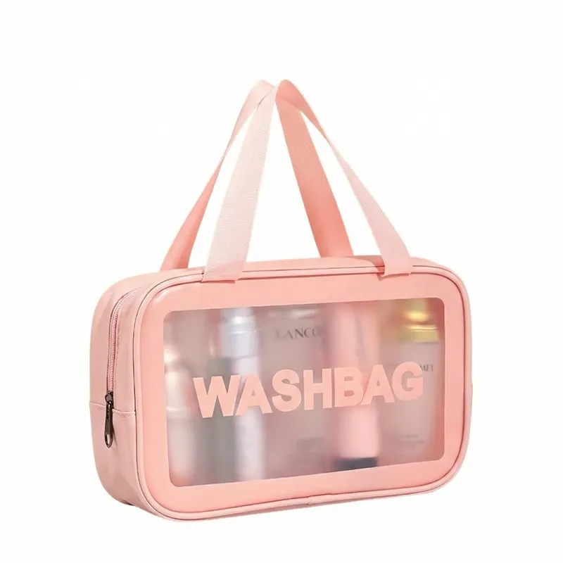 New transparent makeup bag PVC toiletry storage bag for shower, swimming, and beach, trendy PU frosted bag