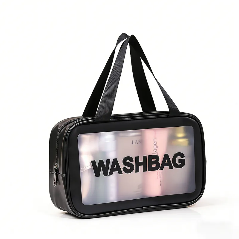 New transparent makeup bag PVC toiletry storage bag for shower, swimming, and beach, trendy PU frosted bag