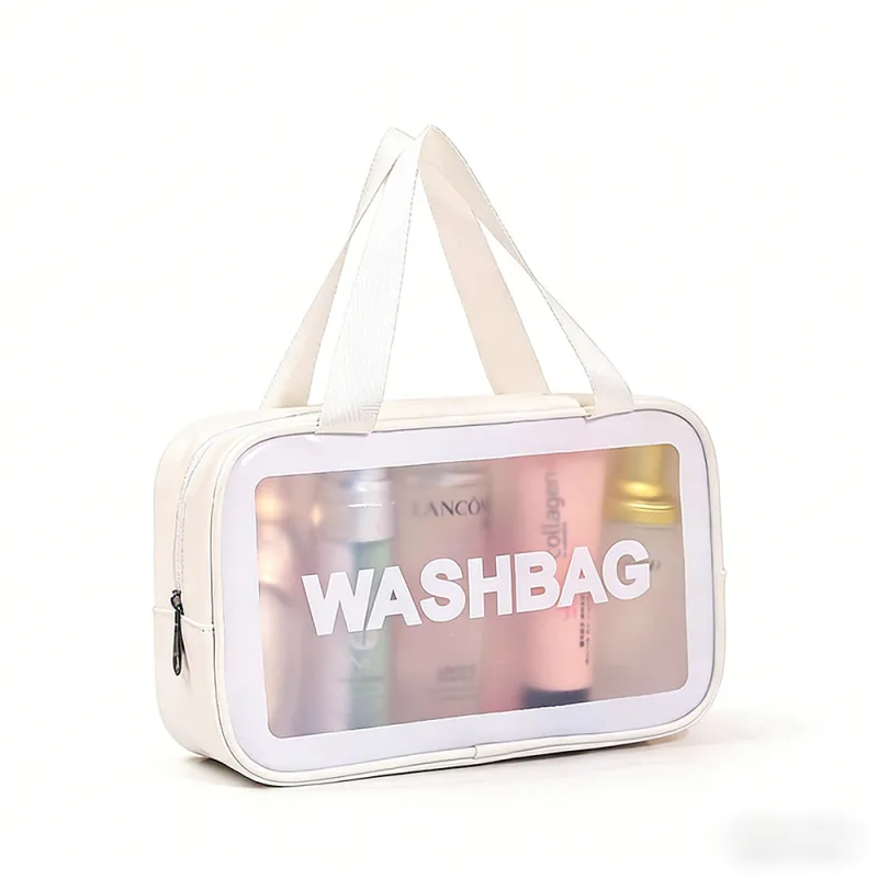 New transparent makeup bag PVC toiletry storage bag for shower, swimming, and beach, trendy PU frosted bag