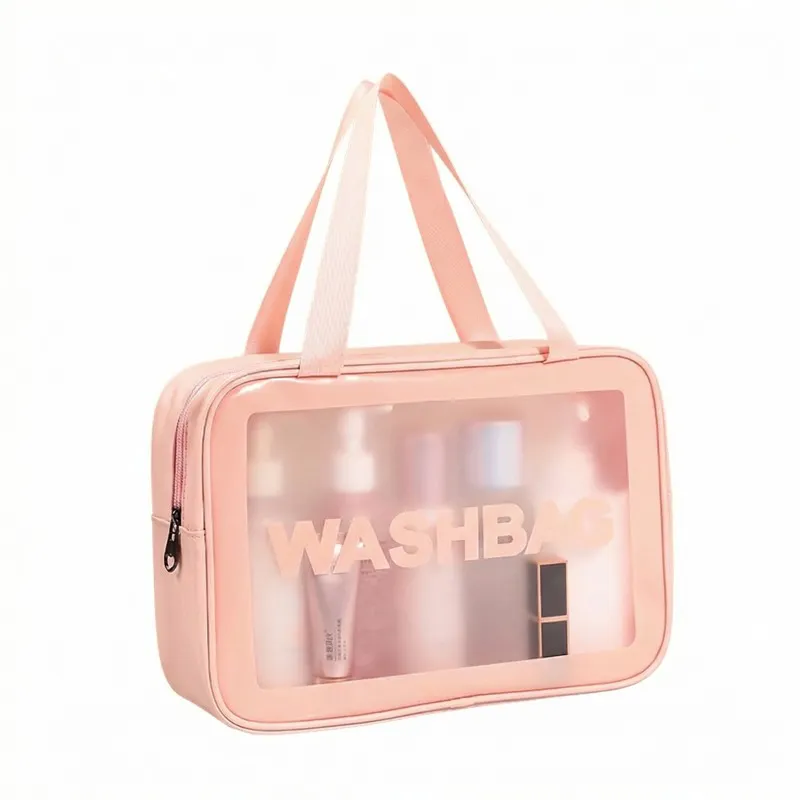 New transparent makeup bag PVC toiletry storage bag for shower, swimming, and beach, trendy PU frosted bag