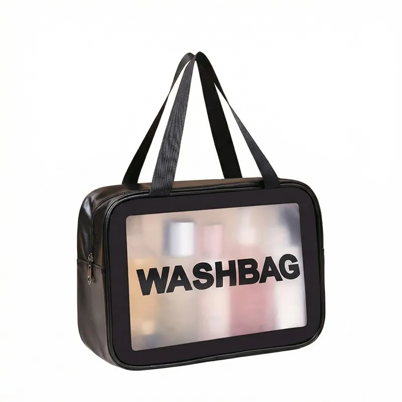 New transparent makeup bag PVC toiletry storage bag for shower, swimming, and beach, trendy PU frosted bag