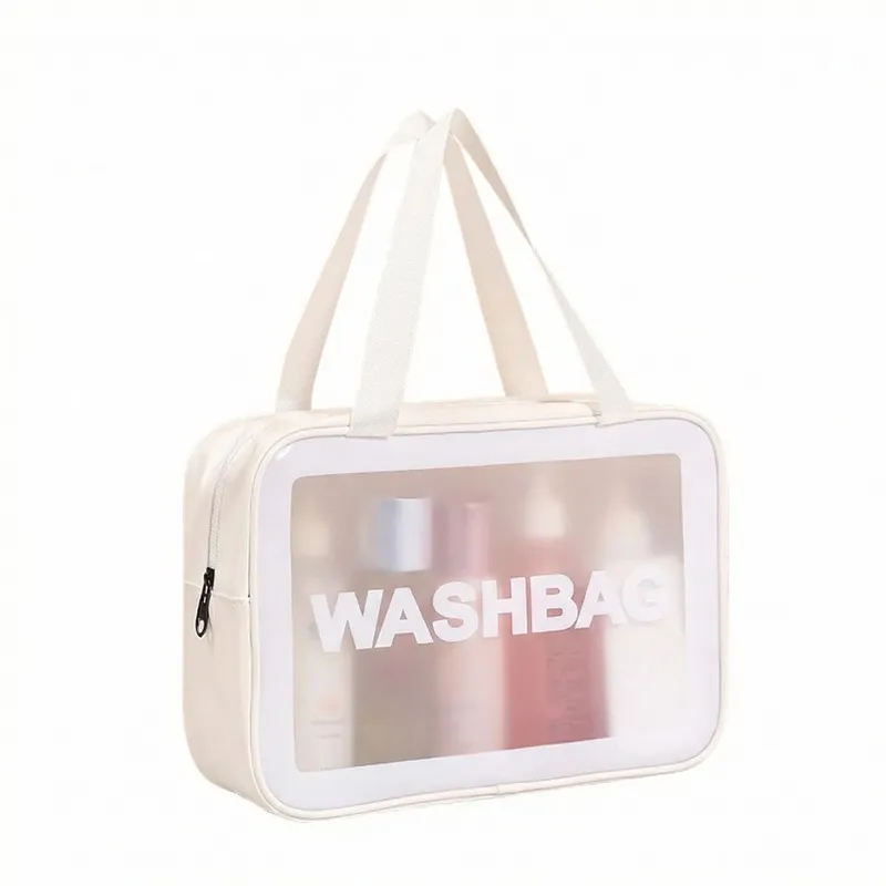 New transparent makeup bag PVC toiletry storage bag for shower, swimming, and beach, trendy PU frosted bag