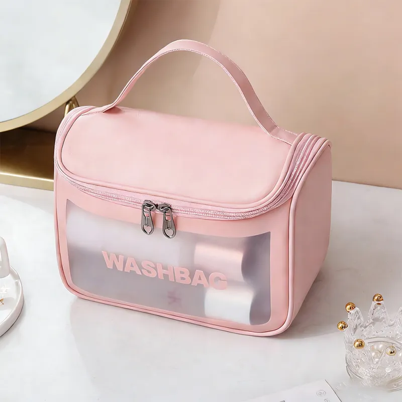 New transparent makeup bag PVC toiletry storage bag for shower, swimming, and beach, trendy PU frosted bag