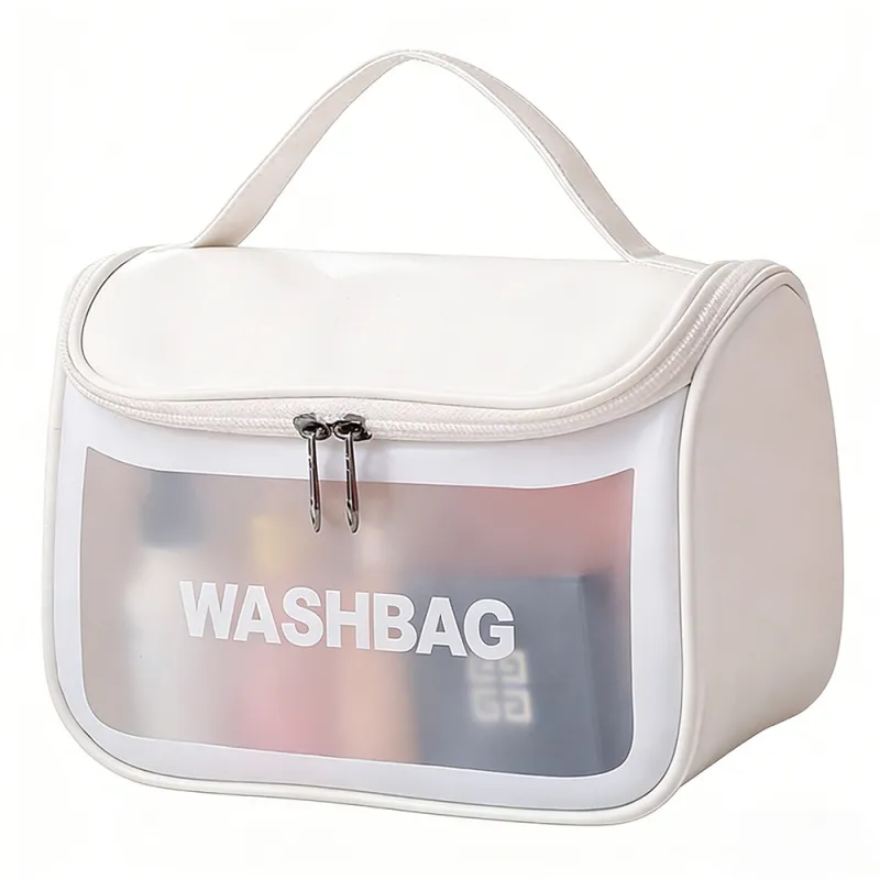 New transparent makeup bag PVC toiletry storage bag for shower, swimming, and beach, trendy PU frosted bag