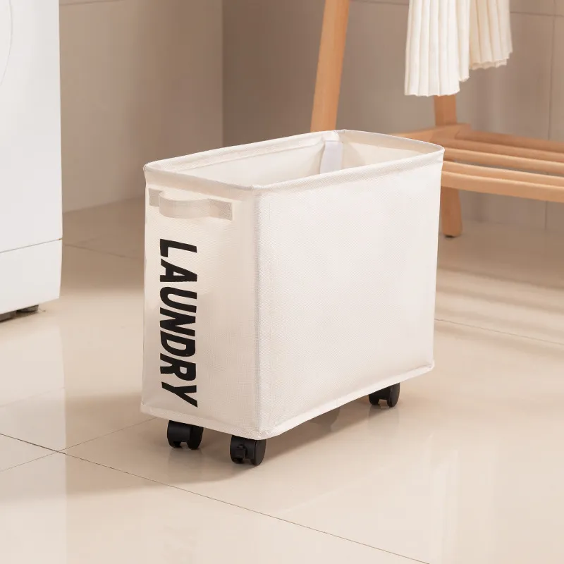 New Wheeled Storage Basket, Foldable and Portable, Large-Capacity Organizer for Home Laundry and Clothes White S-2