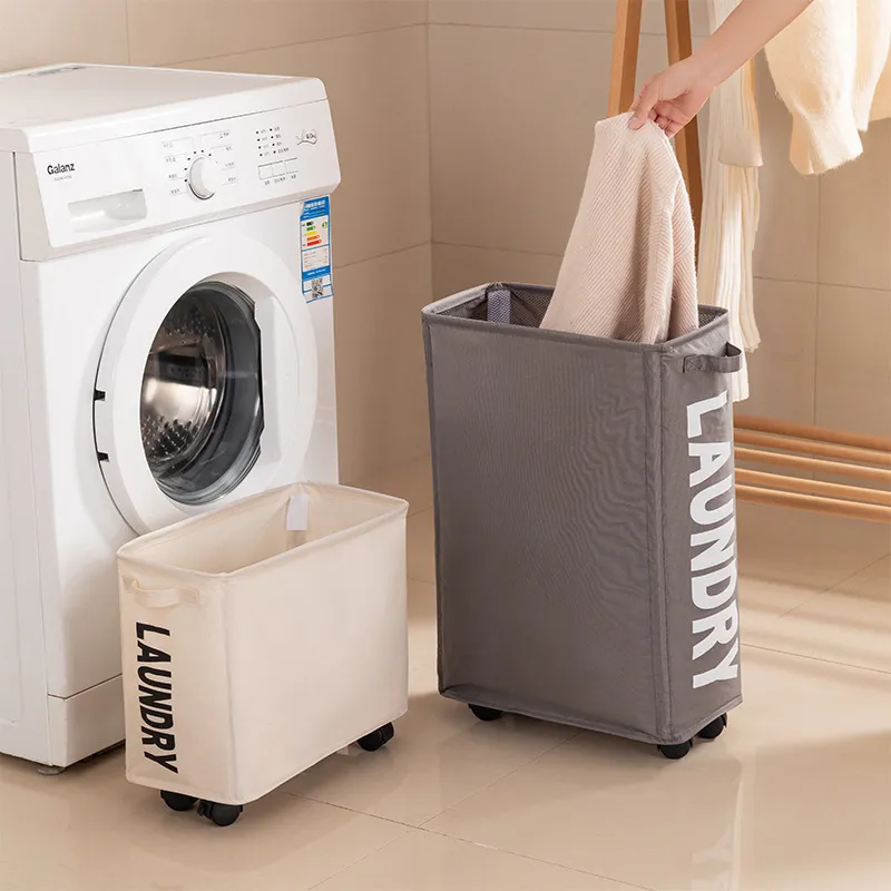 New Wheeled Storage Basket, Foldable and Portable, Large-Capacity Organizer for Home Laundry and Clothes White S-4