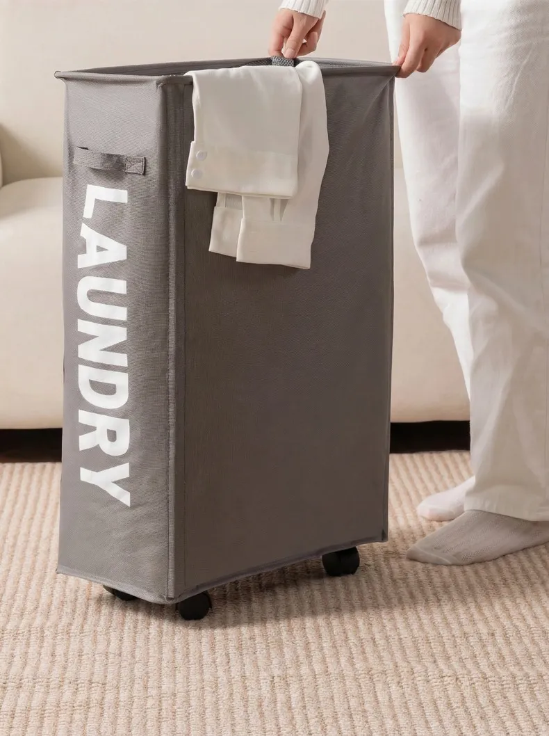 New Wheeled Storage Basket, Foldable and Portable, Large-Capacity Organizer for Home Laundry and Clothes White S-4