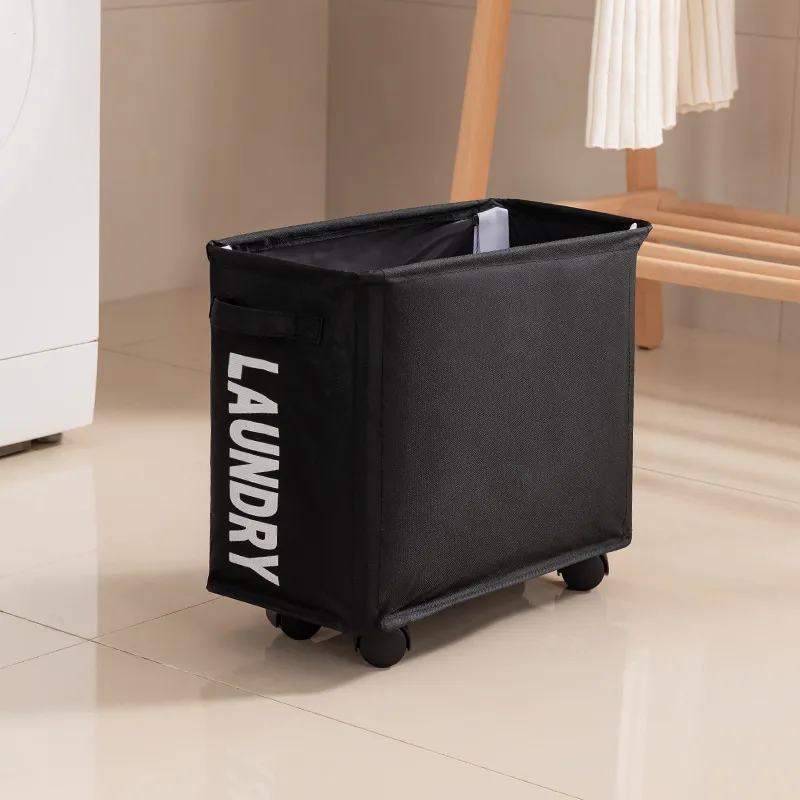 New Wheeled Storage Basket, Foldable and Portable, Large-Capacity Organizer for Home Laundry and Clothes Black  S-2