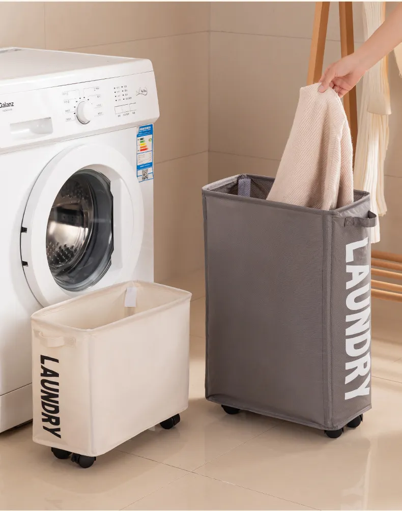 New Wheeled Storage Basket, Foldable and Portable, Large-Capacity Organizer for Home Laundry and Clothes Black  S-1