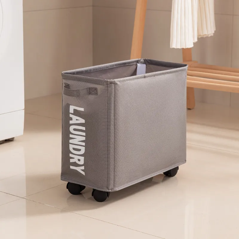 New Wheeled Storage Basket, Foldable and Portable, Large-Capacity Organizer for Home Laundry and Clothes Gray S-3
