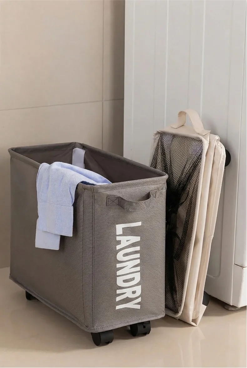 New Wheeled Storage Basket, Foldable and Portable, Large-Capacity Organizer for Home Laundry and Clothes Gray S-2