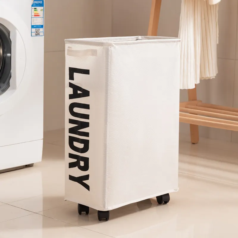 New Wheeled Storage Basket, Foldable and Portable, Large-Capacity Organizer for Home Laundry and Clothes White M-2