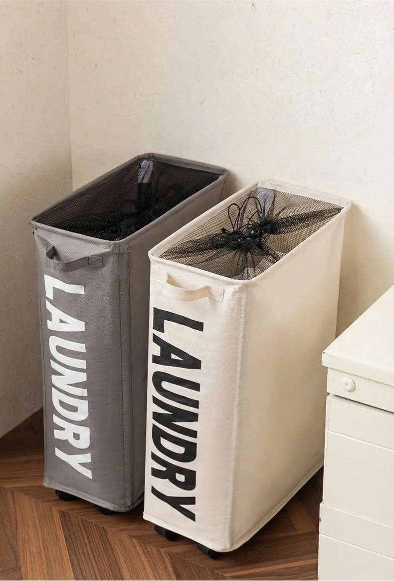 New Wheeled Storage Basket, Foldable and Portable, Large-Capacity Organizer for Home Laundry and Clothes White M-3