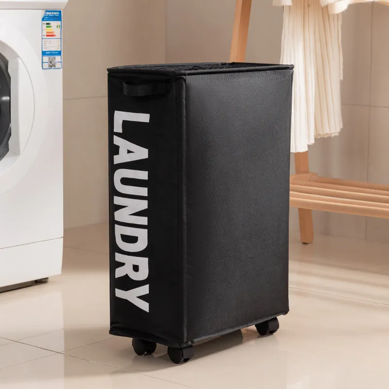 New Wheeled Storage Basket, Foldable and Portable, Large-Capacity Organizer for Home Laundry and Clothes Black  M-2