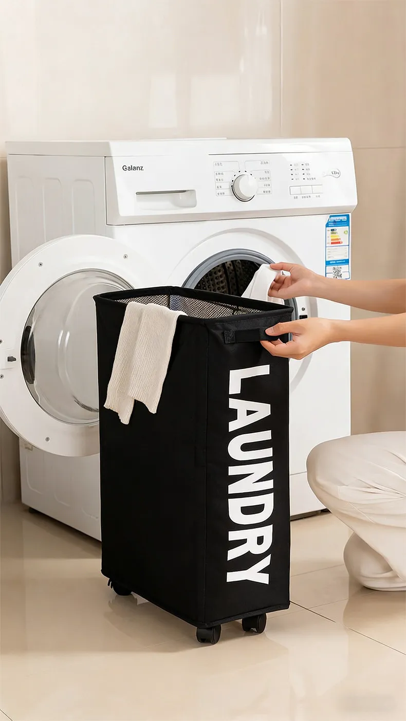 New Wheeled Storage Basket, Foldable and Portable, Large-Capacity Organizer for Home Laundry and Clothes Black  M-2