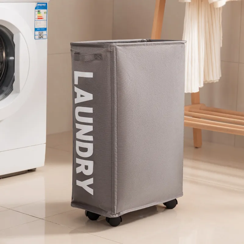 New Wheeled Storage Basket, Foldable and Portable, Large-Capacity Organizer for Home Laundry and Clothes Gray M-2