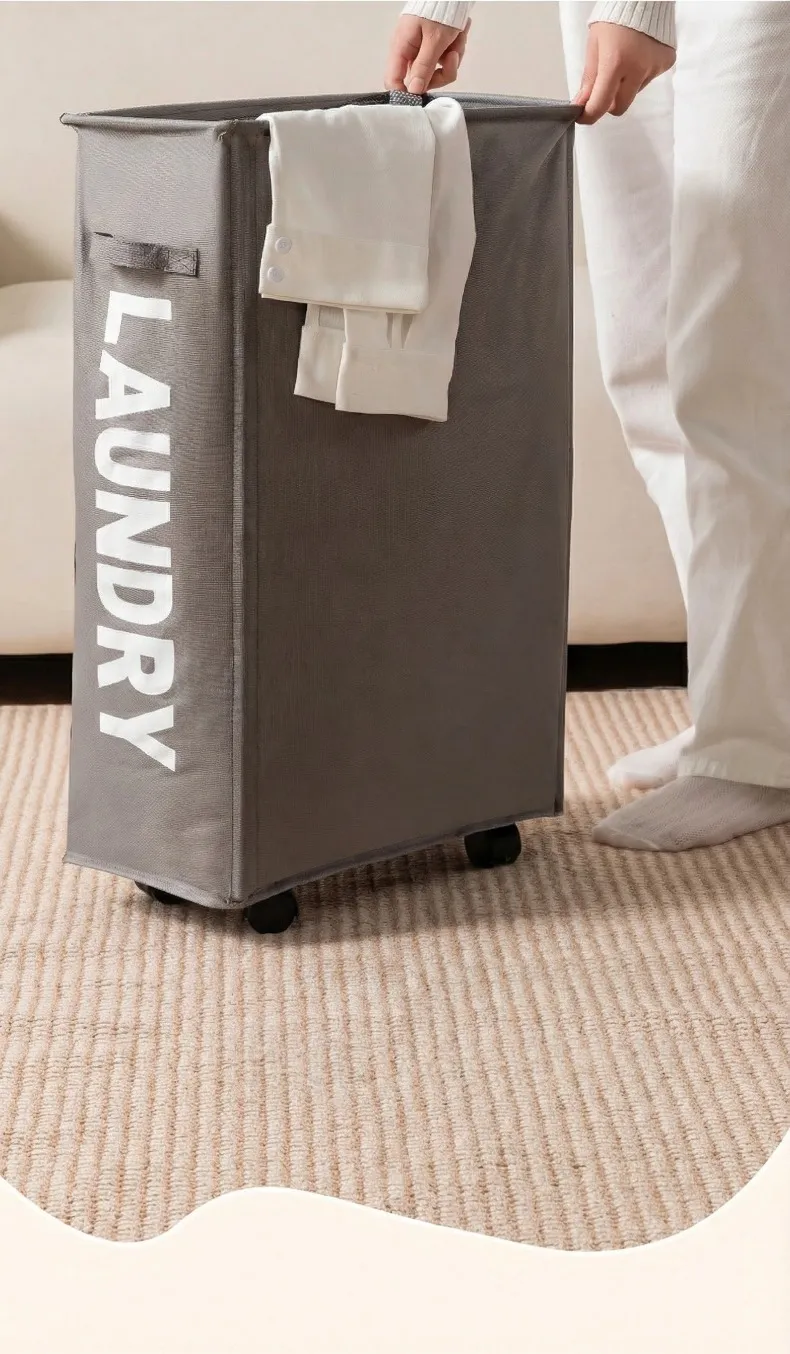 New Wheeled Storage Basket, Foldable and Portable, Large-Capacity Organizer for Home Laundry and Clothes White L-4