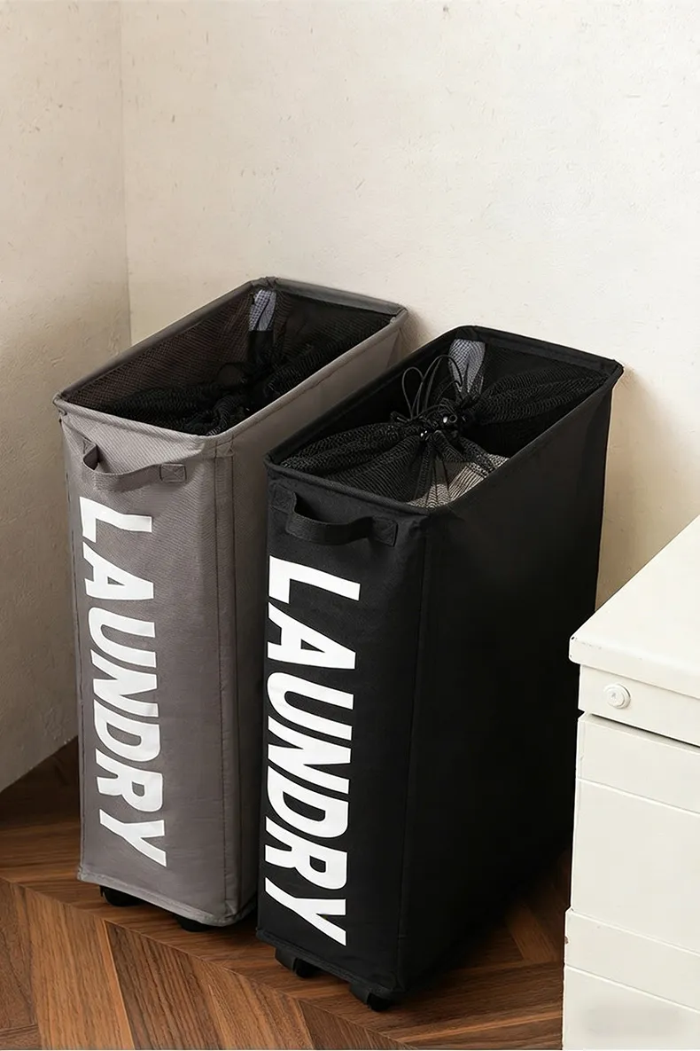 New Wheeled Storage Basket, Foldable and Portable, Large-Capacity Organizer for Home Laundry and Clothes Black  L-3