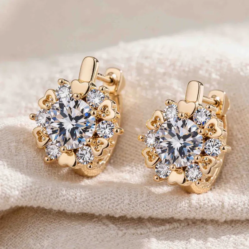 New Zircon Earrings, Copper with Real Gold Plating, Fashionable Women's Studs, Clips, Dangling Earrings, Jewelry Gold-7