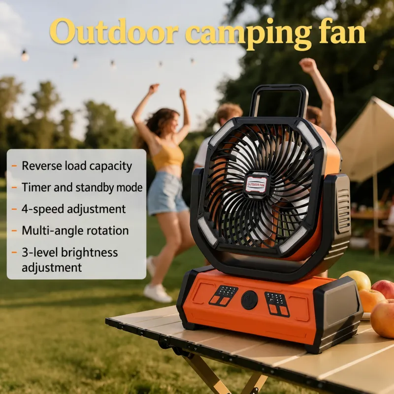 VoVoDeal X30 Outdoor Oscillating Fan with Remote Control, 6000mAh Rechargeable Camping Fan with Power Bank Feature, 3-Level LED Lantern, 4 Speeds & 360° Rotatable Hook for Tent, RV & Jobsite Orange-2