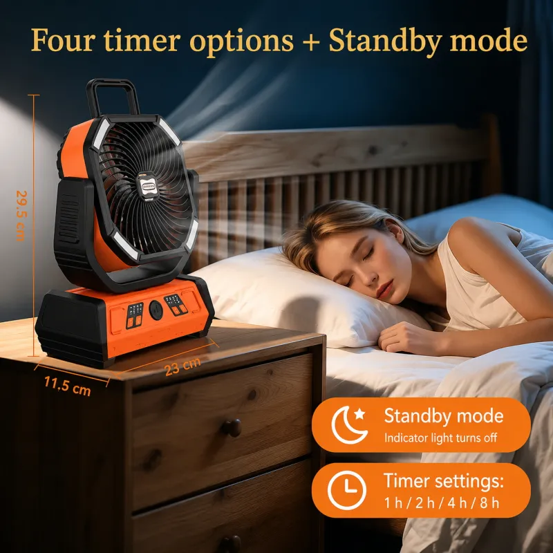 VoVoDeal X30 Outdoor Oscillating Fan with Remote Control, 6000mAh Rechargeable Camping Fan with Power Bank Feature, 3-Level LED Lantern, 4 Speeds & 360° Rotatable Hook for Tent, RV & Jobsite Orange-5