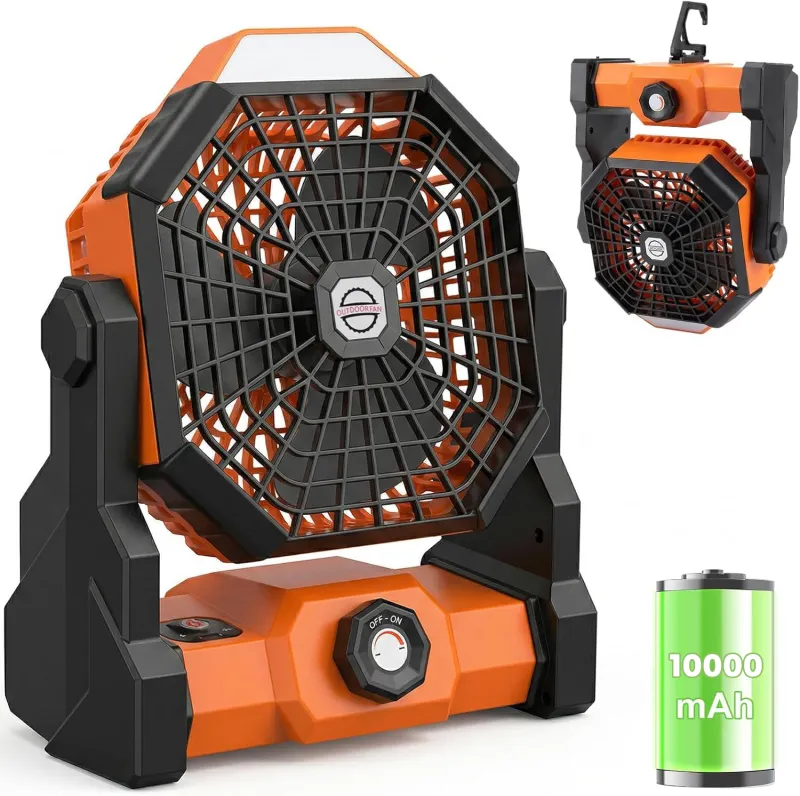 VoVoDeal X30 Outdoor Portable Fan, 10,000mAh Rechargeable Camping Fan with Stepless Speed Regulation & 3-Mode LED Lantern, Fall-Resistant Brushless Motor Quiet Fan for Tent, Jobsite & Travel