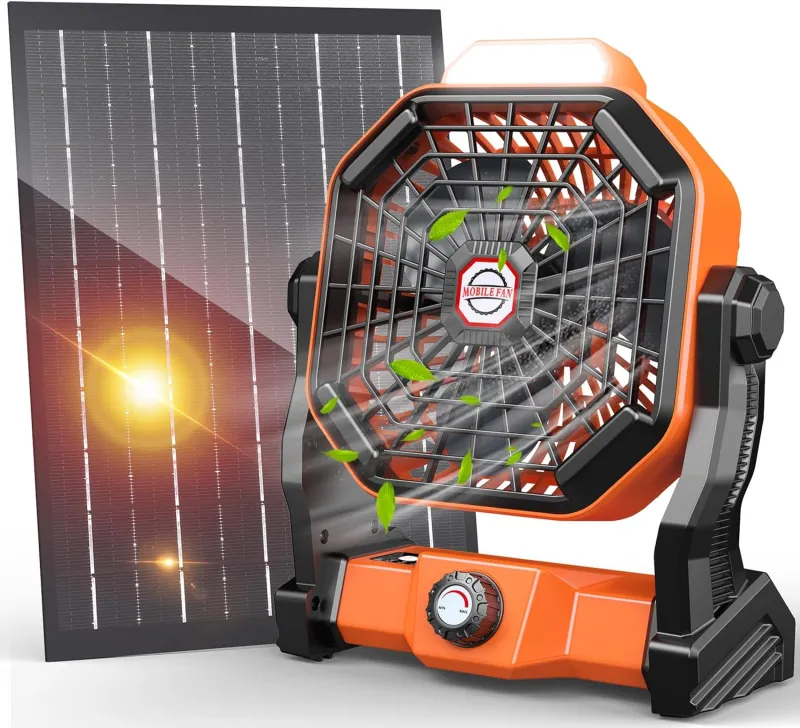 VoVoDeal X30 Outdoor Portable Fan, 10, 000mAh Rechargeable Camping Fan with Stepless Speed Regulation & 3-Mode LED Lantern, Fall-Resistant Brushless Motor Quiet Fan for Tent, Jobsite & Travel Orange-10