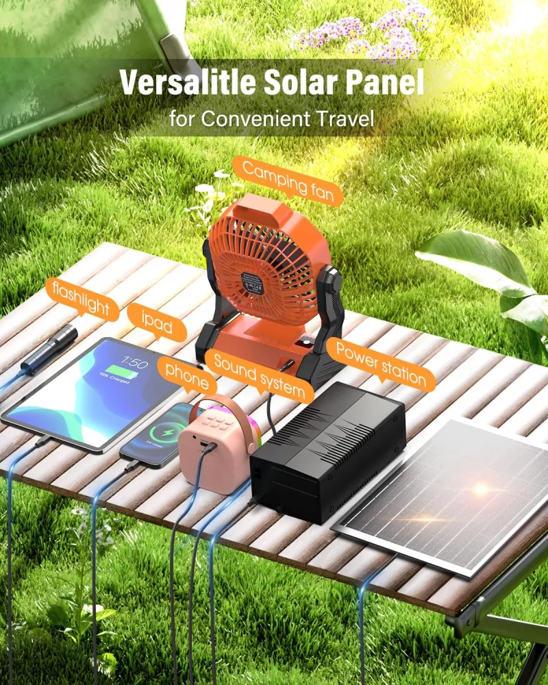 VoVoDeal X30 Outdoor Portable Fan, 10, 000mAh Rechargeable Camping Fan with Stepless Speed Regulation & 3-Mode LED Lantern, Fall-Resistant Brushless Motor Quiet Fan for Tent, Jobsite & Travel Orange-9