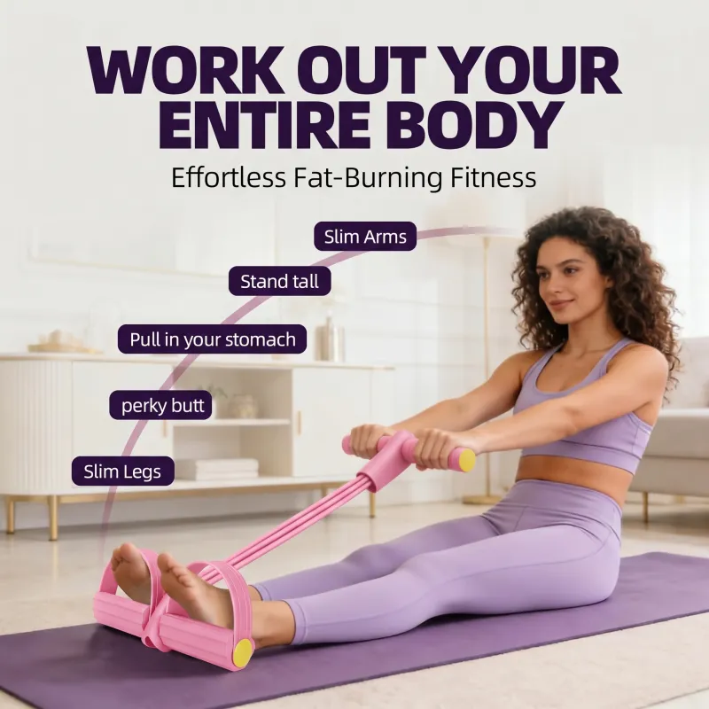 Multifunction Tension Rope, Elastic Yoga Pedal Puller Resistance Band, Natural Latex Tension Rope Fitness Equipment, for Abdomen/Waist/Arm/Leg Stretching Slimming Training Pink-3