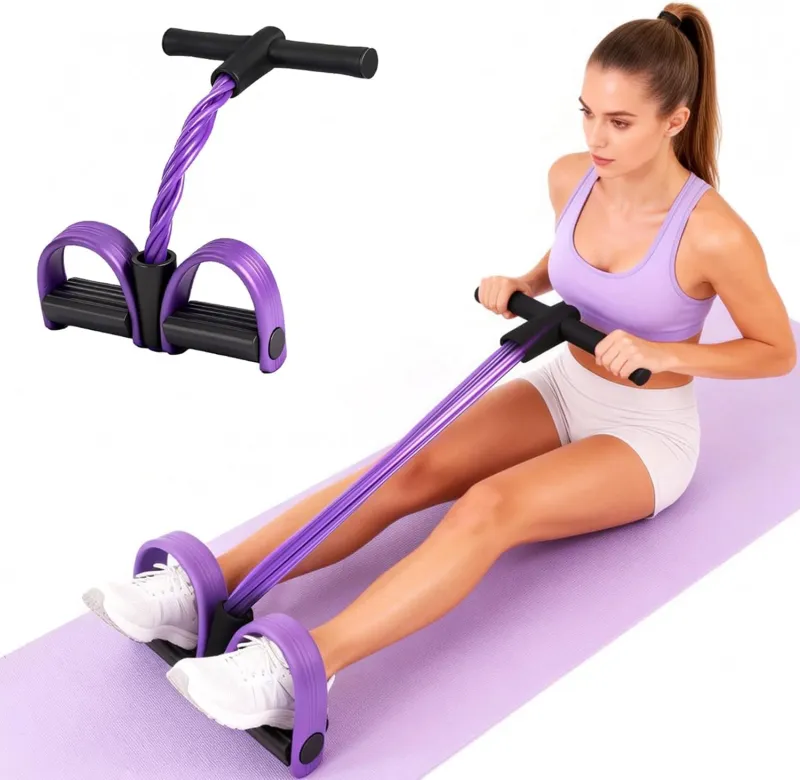 Multifunction Tension Rope, Elastic Yoga Pedal Puller Resistance Band, Natural Latex Tension Rope Fitness Equipment, for Abdomen/Waist/Arm/Leg Stretching Slimming Training - Multicolor Purple-3