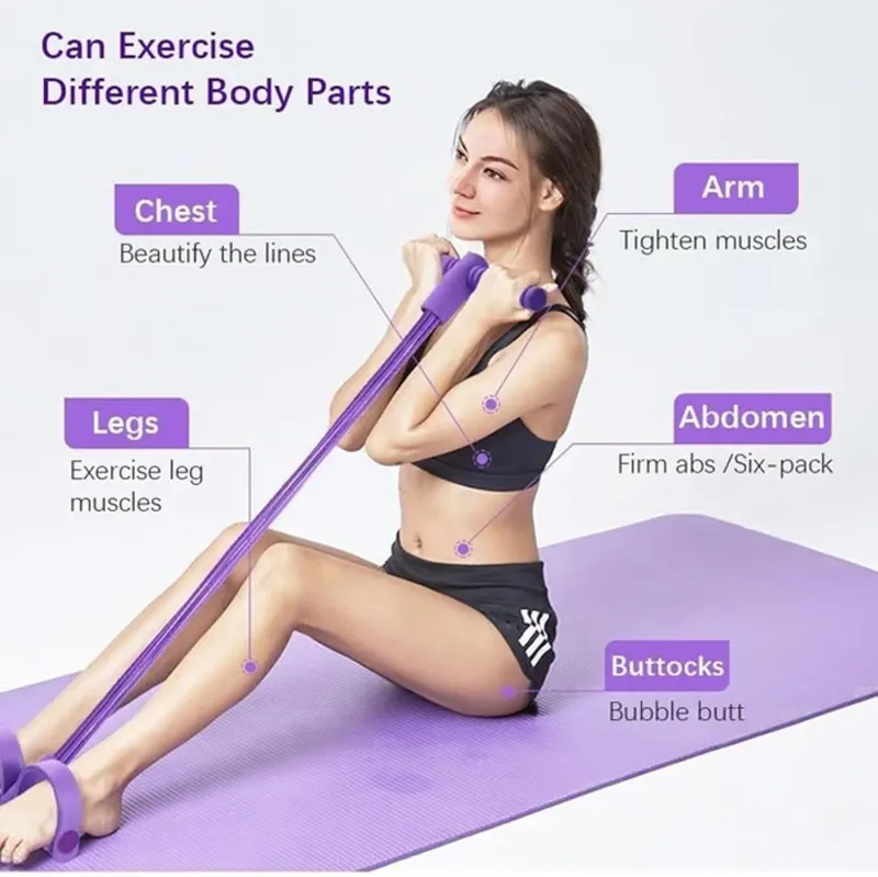VoVoDeal 4-Tube Pedal Puller - Ultimate Tummy Trimmer for Home Weight Loss Purple-4