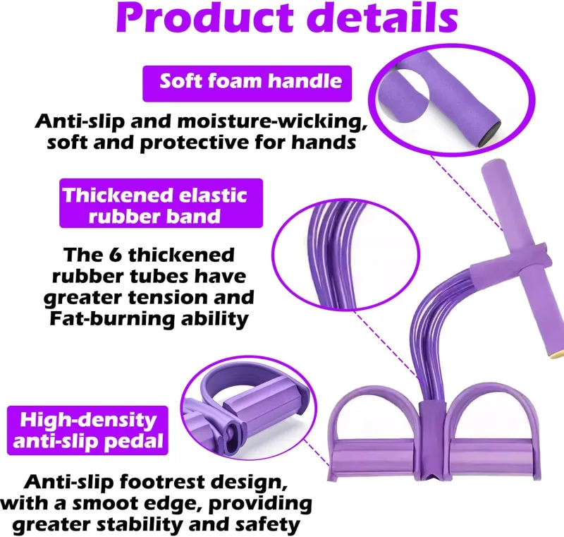VoVoDeal 4-Tube Pedal Puller - Ultimate Tummy Trimmer for Home Weight Loss Purple-6