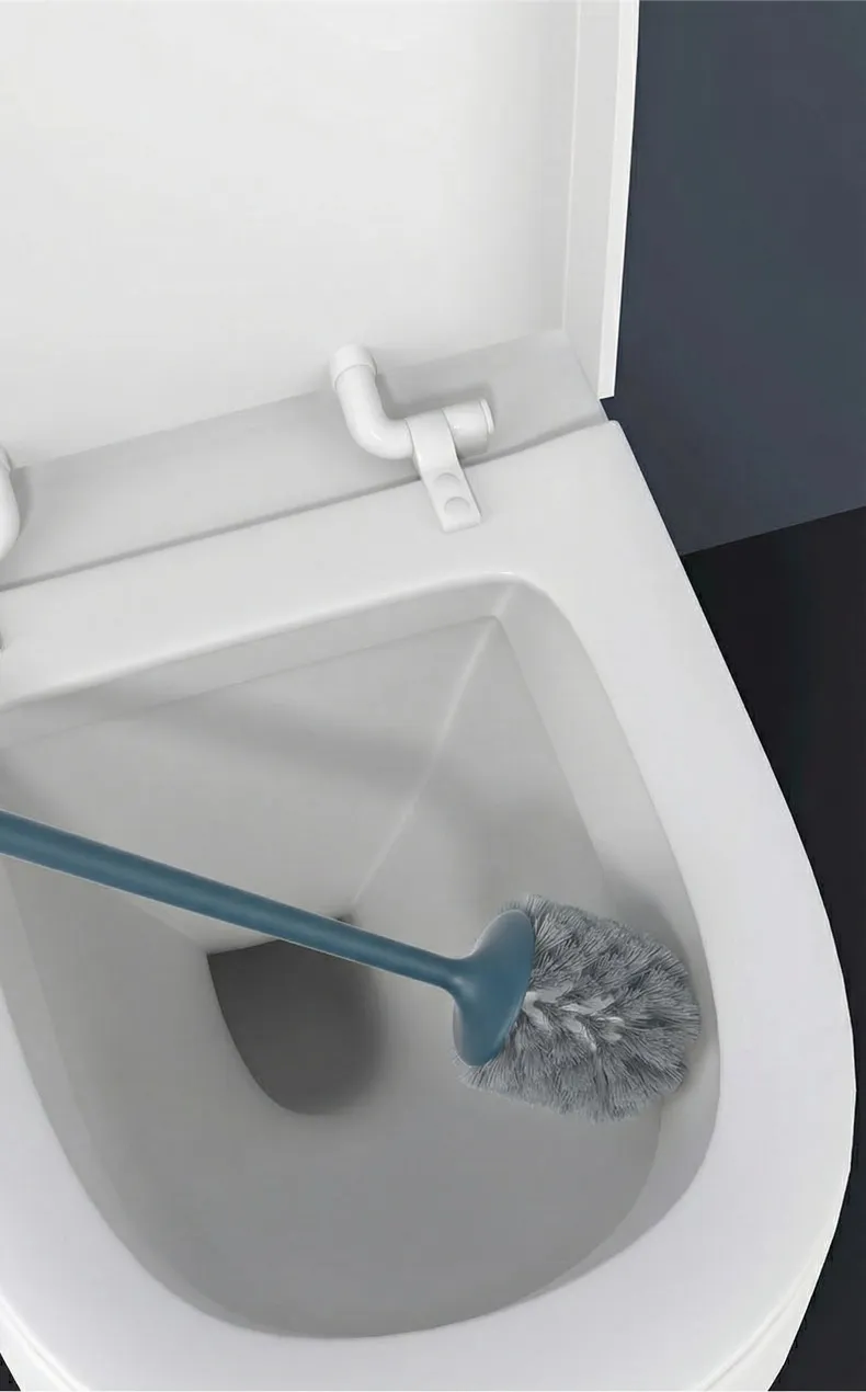 Pig-shaped toilet brush set, no dead ends, long-handled cleaning brush with base. White-3