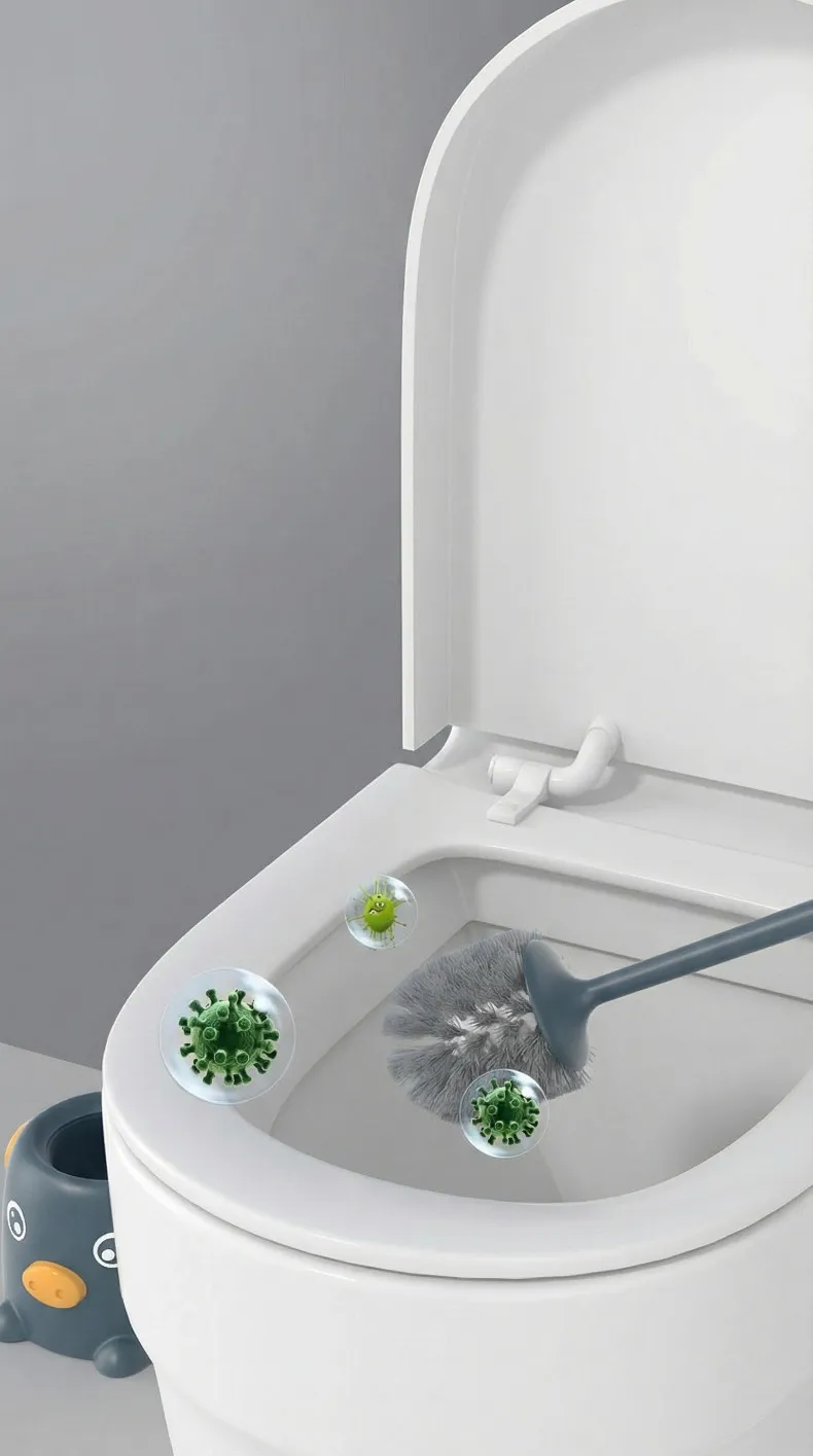 Pig-shaped toilet brush set, no dead ends, long-handled cleaning brush with base. White-5