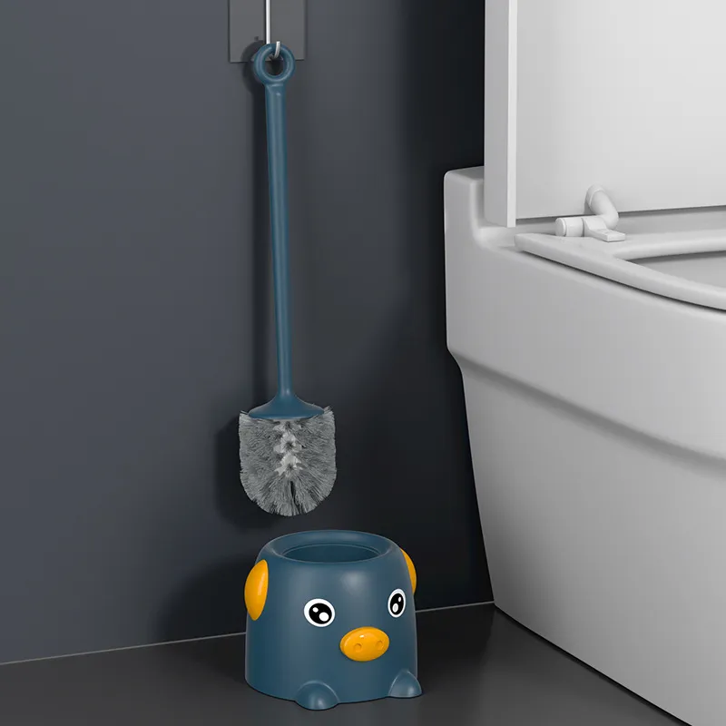 Pig-shaped toilet brush set, no dead ends, long-handled cleaning brush with base. Pink-2